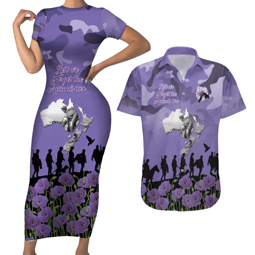 ANZAC Day Couples Matching Short Sleeve Bodycon Dress and Hawaiian Shirt Lest We Forget the Animals Too