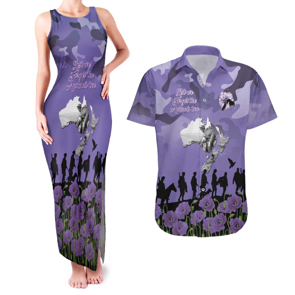 ANZAC Day Couples Matching Tank Maxi Dress and Hawaiian Shirt Lest We Forget the Animals Too