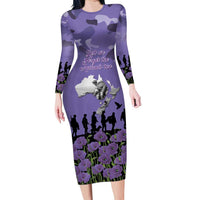 ANZAC Day Family Matching Long Sleeve Bodycon Dress and Hawaiian Shirt Lest We Forget the Animals Too LT19 Mom's Dress Purple - Polynesian Pride