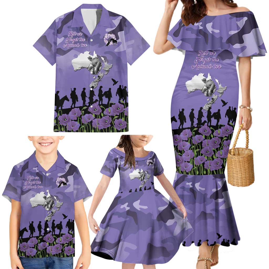 ANZAC Day Family Matching Mermaid Dress and Hawaiian Shirt Lest We Forget the Animals Too LT19 - Polynesian Pride