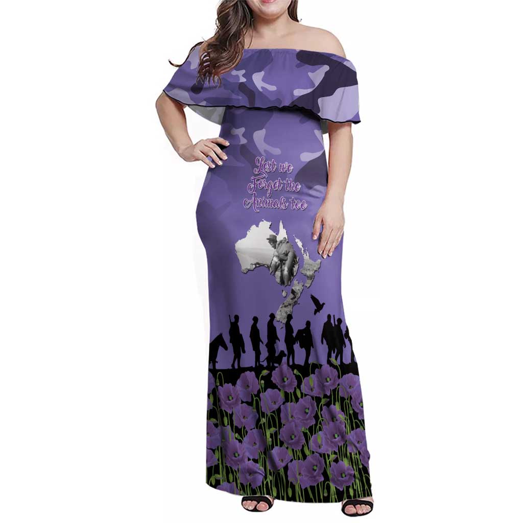 ANZAC Day Family Matching Off Shoulder Maxi Dress and Hawaiian Shirt Lest We Forget the Animals Too