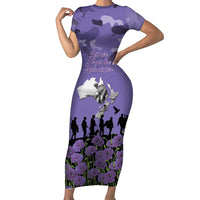 ANZAC Day Family Matching Short Sleeve Bodycon Dress and Hawaiian Shirt Lest We Forget the Animals Too LT19 Mom's Dress Purple - Polynesian Pride
