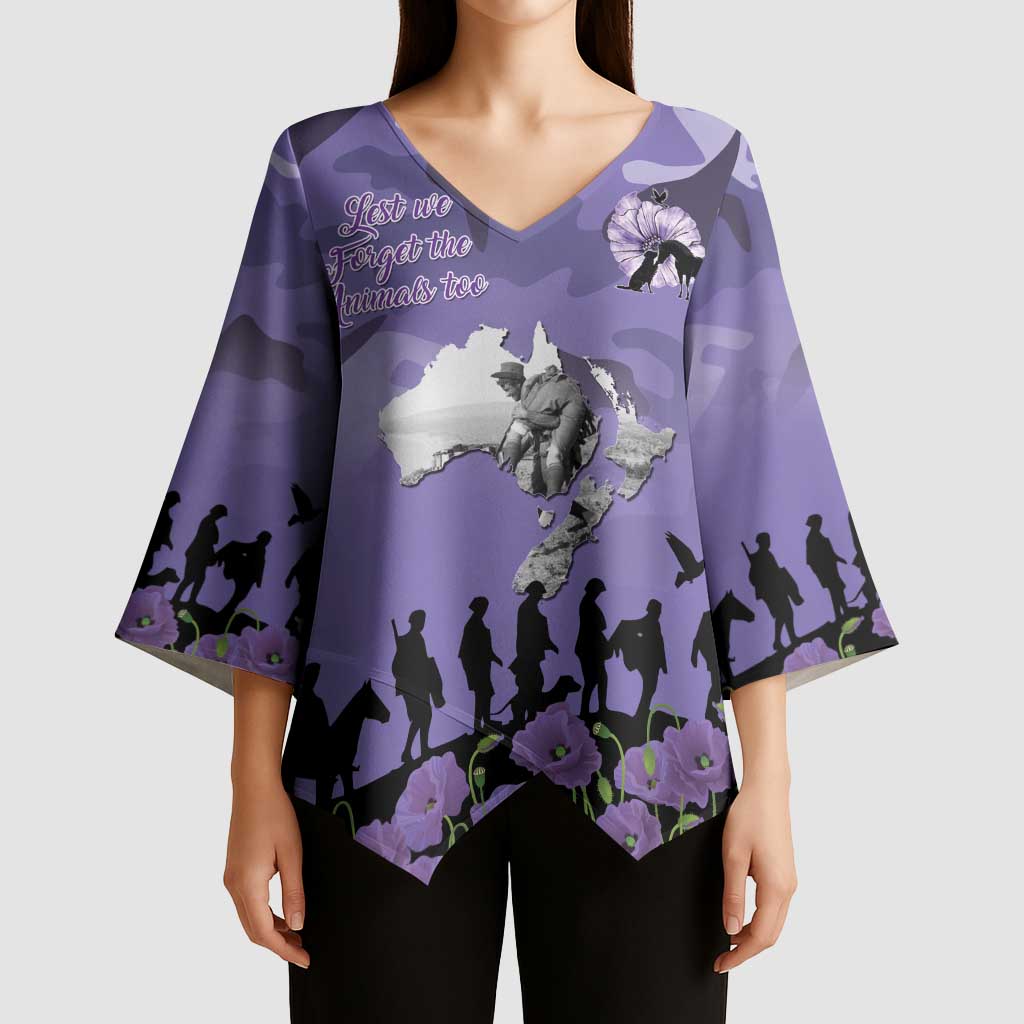 ANZAC Day Kimono Sleeve Blouse Lest We Forget the Animals Too