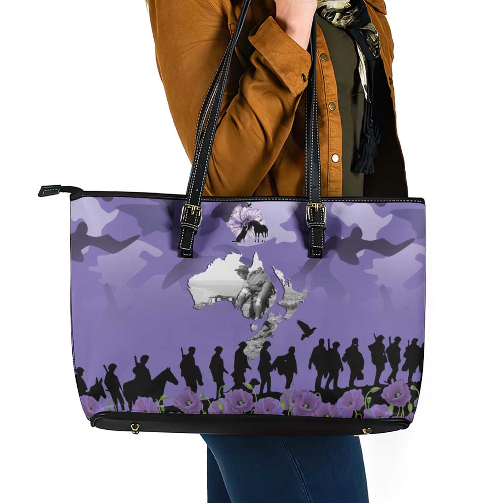 ANZAC Day Leather Tote Bag Lest We Forget the Animals Too