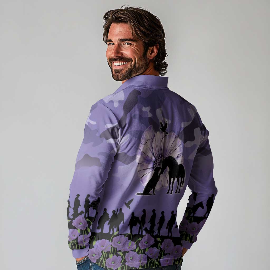 ANZAC Day Long Sleeve Polo Shirt Lest We Forget the Animals Too