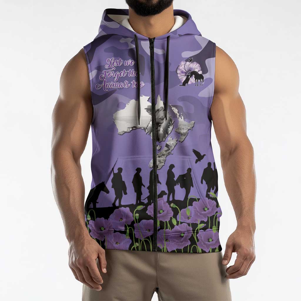 ANZAC Day Sleeveless Zip Hoodie Lest We Forget the Animals Too