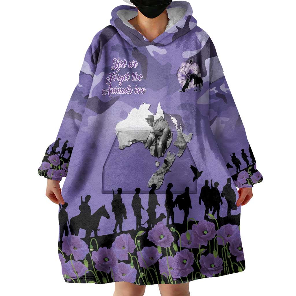 ANZAC Day Wearable Blanket Hoodie Lest We Forget the Animals Too