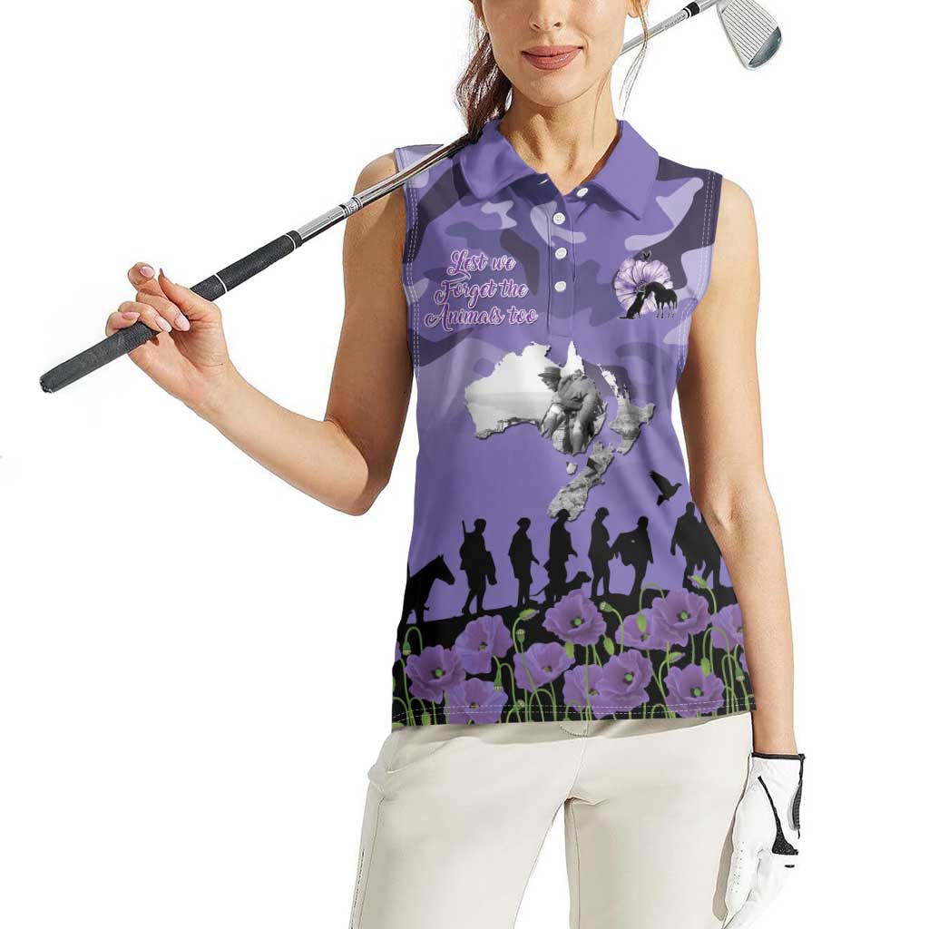 ANZAC Day Women Sleeveless Polo Shirt Lest We Forget the Animals Too
