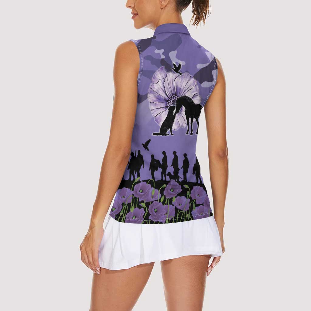 ANZAC Day Women Sleeveless Polo Shirt Lest We Forget the Animals Too