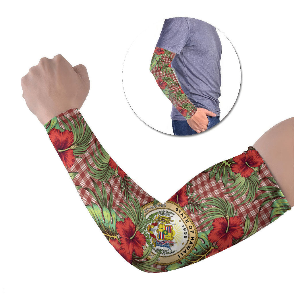 Vintage Hawaii Hibiscus Palaka Arm Sleeves Red Color