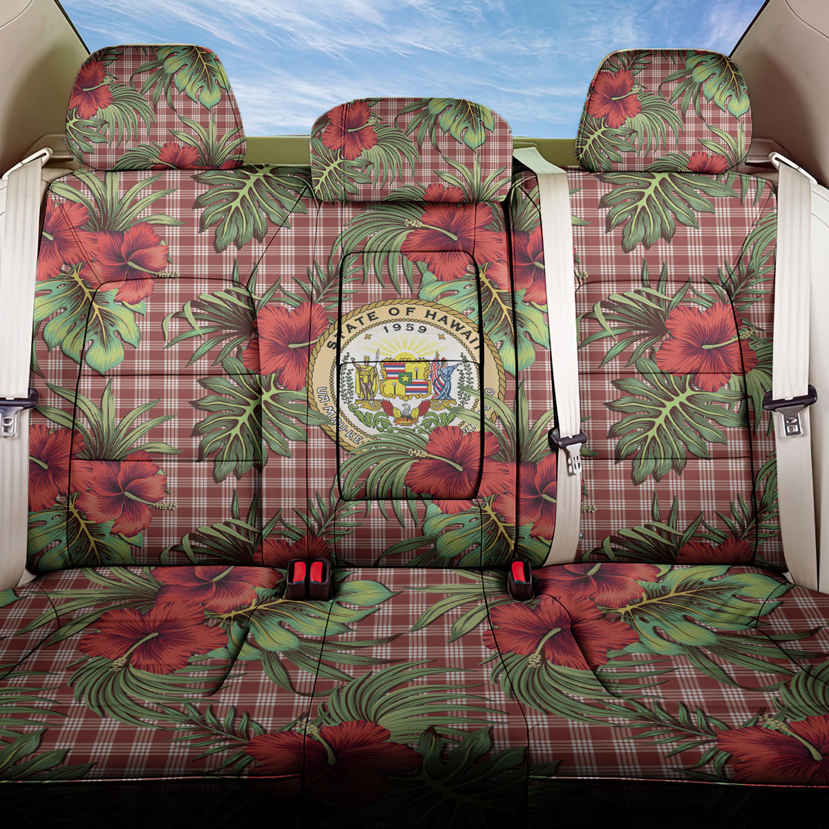 Vintage Hawaii Hibiscus Palaka Back Car Seat Cover Red Color