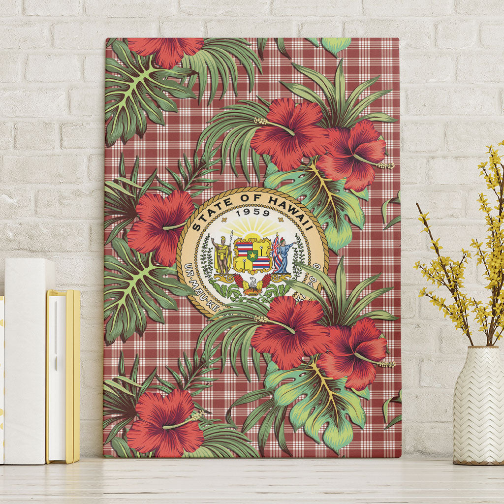 Vintage Hawaii Hibiscus Palaka Canvas Wall Art Red Color