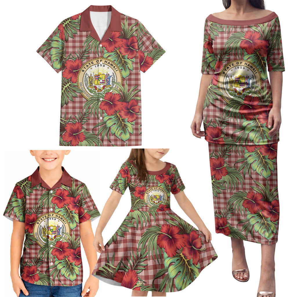 Vintage Hawaii Hibiscus Palaka Family Matching Puletasi and Hawaiian Shirt Red Color LT19 - Polynesian Pride