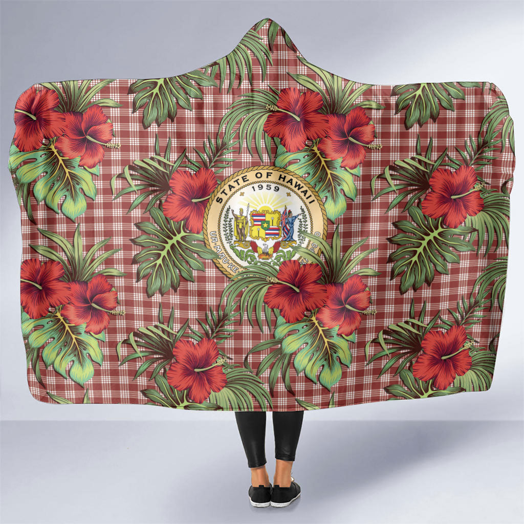 Vintage Hawaii Hibiscus Palaka Hooded Blanket Red Color