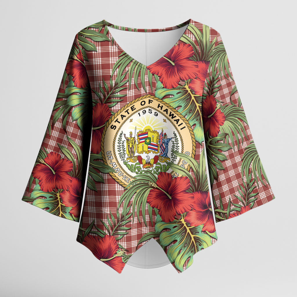 Vintage Hawaii Hibiscus Palaka Kimono Sleeve Blouse Red Color