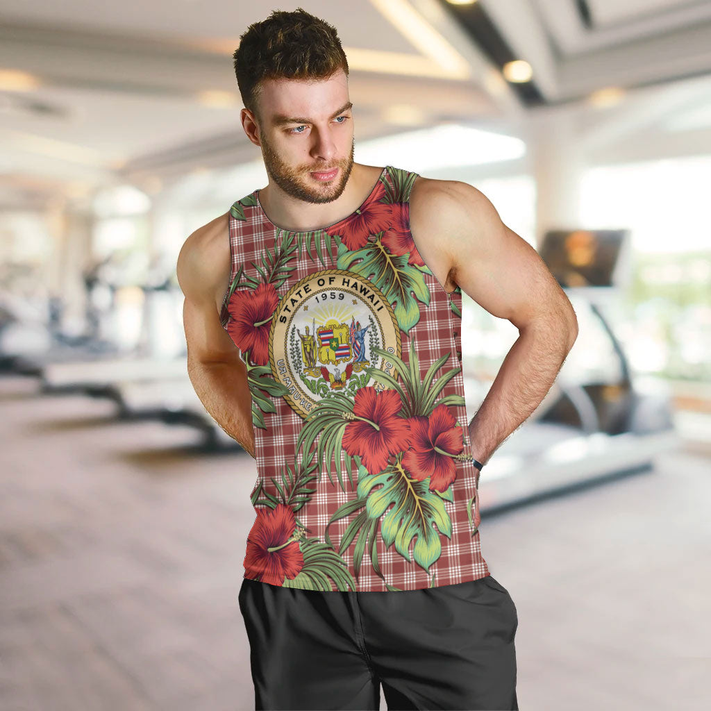 Vintage Hawaii Hibiscus Palaka Men Tank Top Red Color