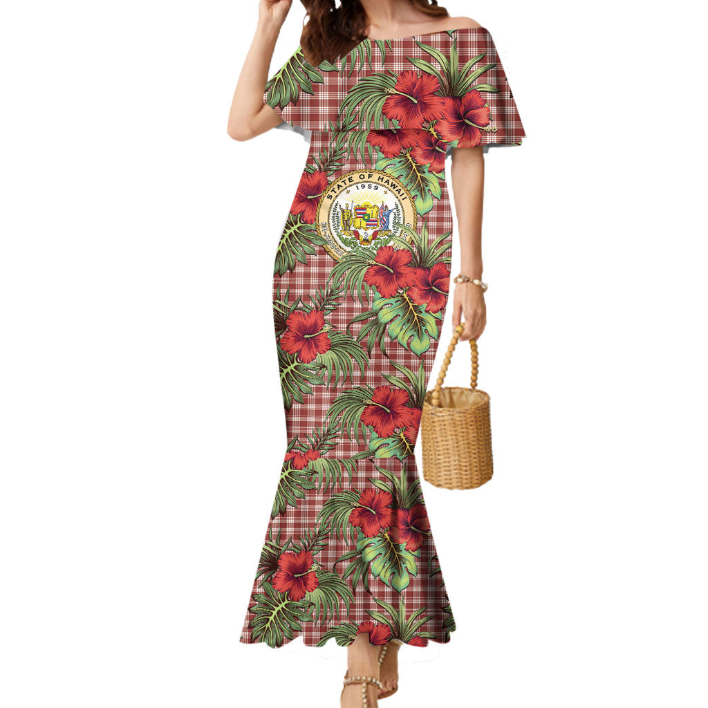 Vintage Hawaii Hibiscus Palaka Mermaid Dress Red Color LT19 Women Red - Polynesian Pride