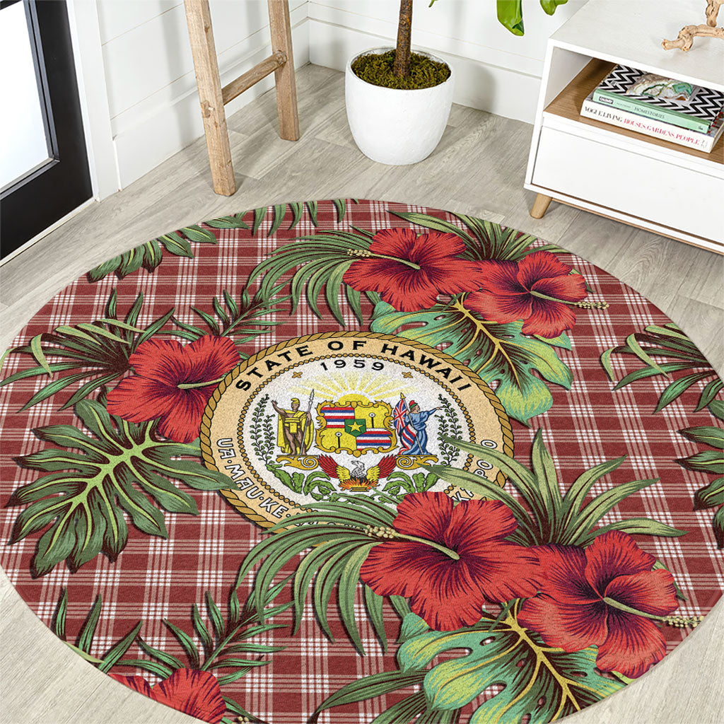 Vintage Hawaii Hibiscus Palaka Round Carpet Red Color
