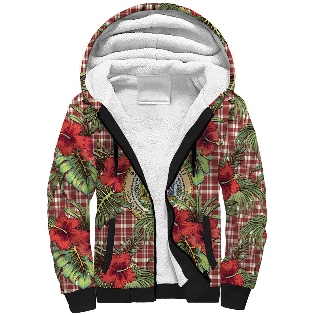 Vintage Hawaii Hibiscus Palaka Sherpa Hoodie Red Color