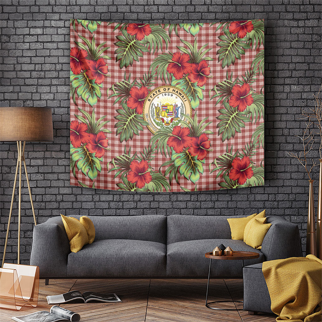 Vintage Hawaii Hibiscus Palaka Tapestry Red Color