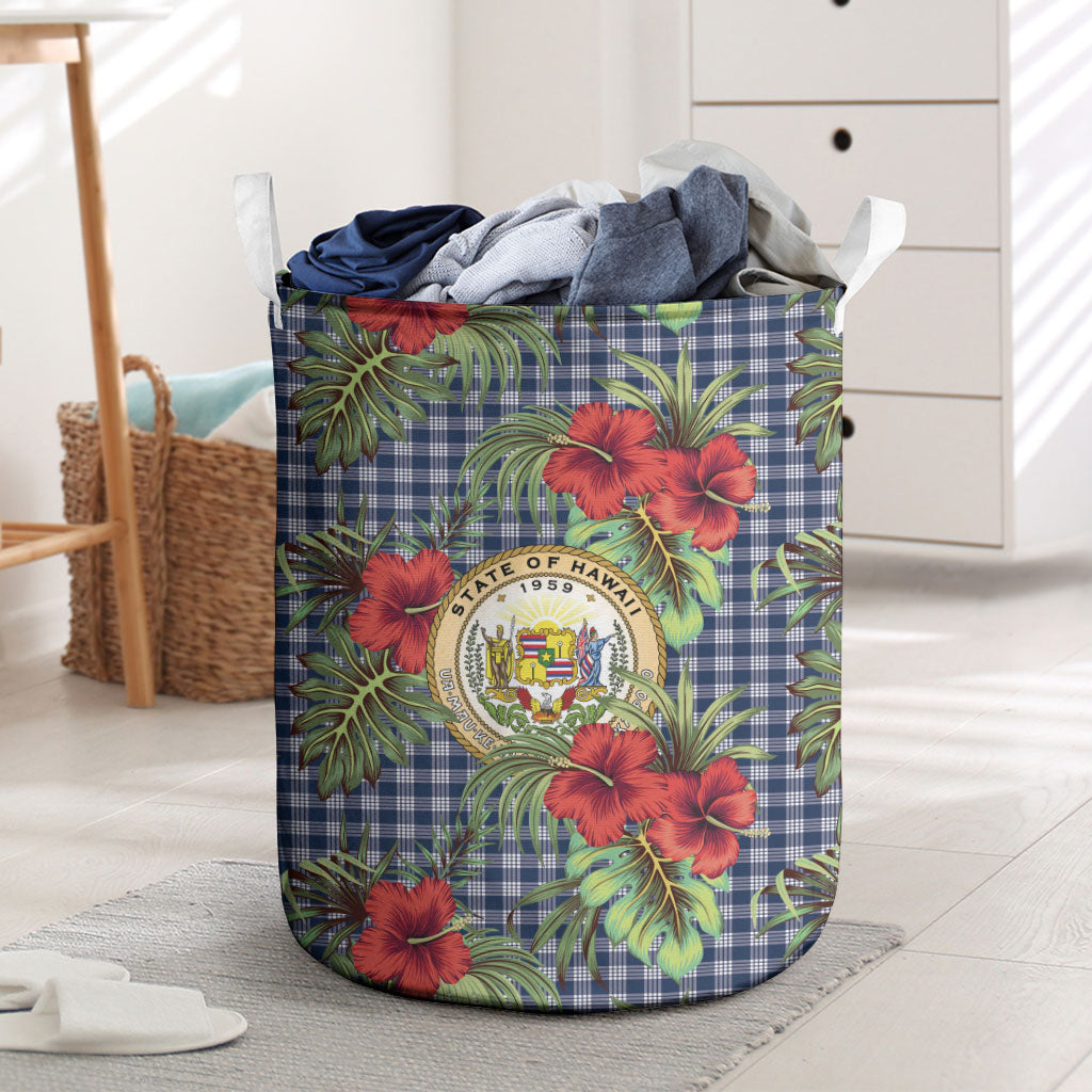 Vintage Hawaii Hibiscus Palaka Laundry Basket Navy Color LT19 Navy - Polynesian Pride