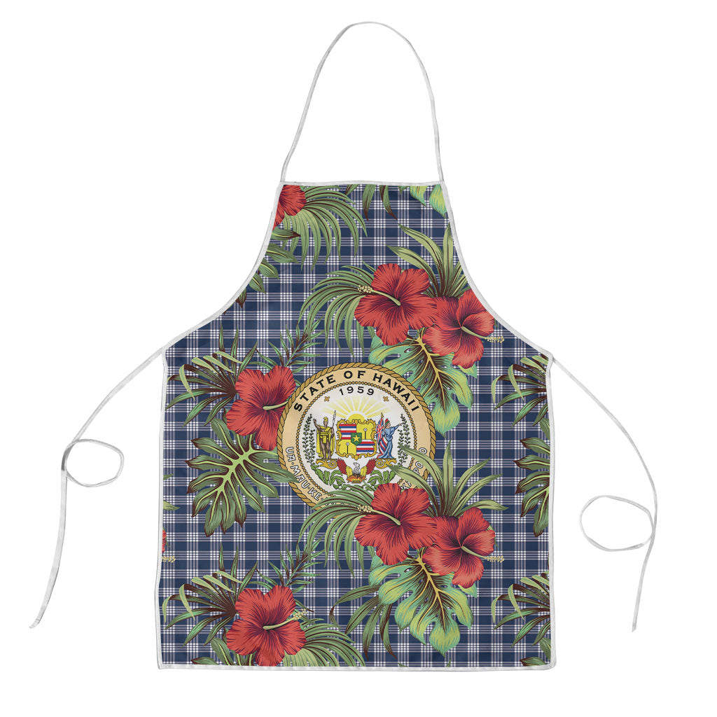 Vintage Hawaii Hibiscus Palaka Apron Navy Color