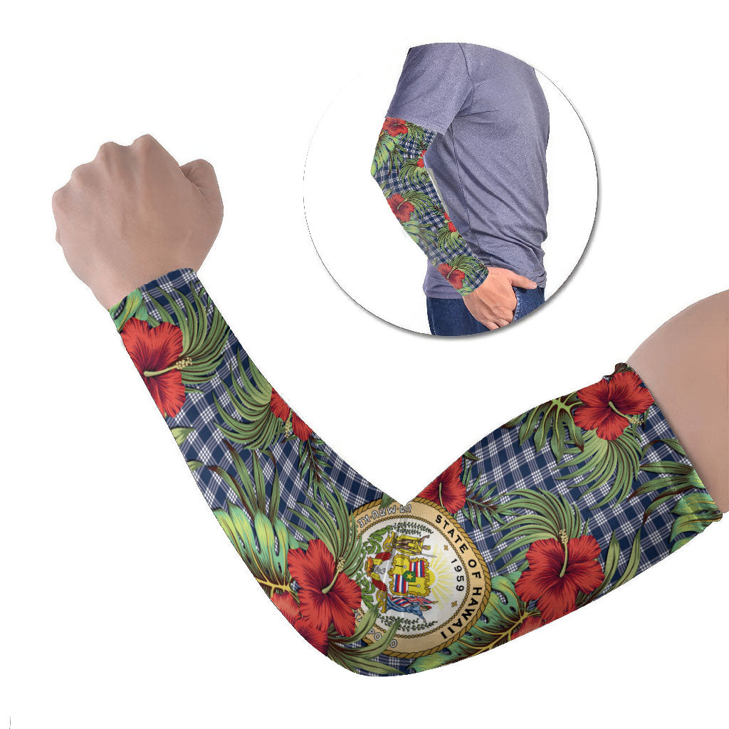 Vintage Hawaii Hibiscus Palaka Arm Sleeves Navy Color