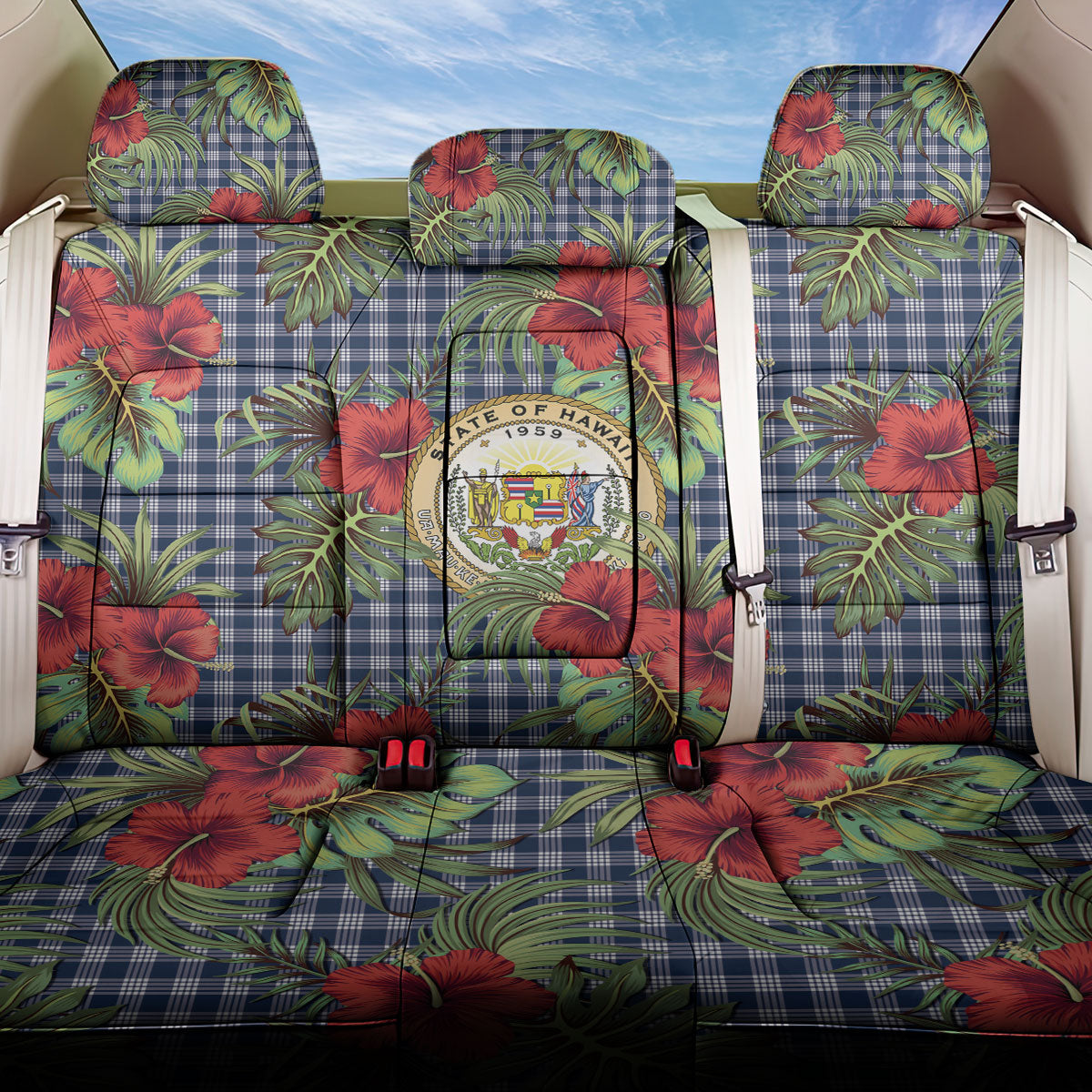 Vintage Hawaii Hibiscus Palaka Back Car Seat Cover Navy Color