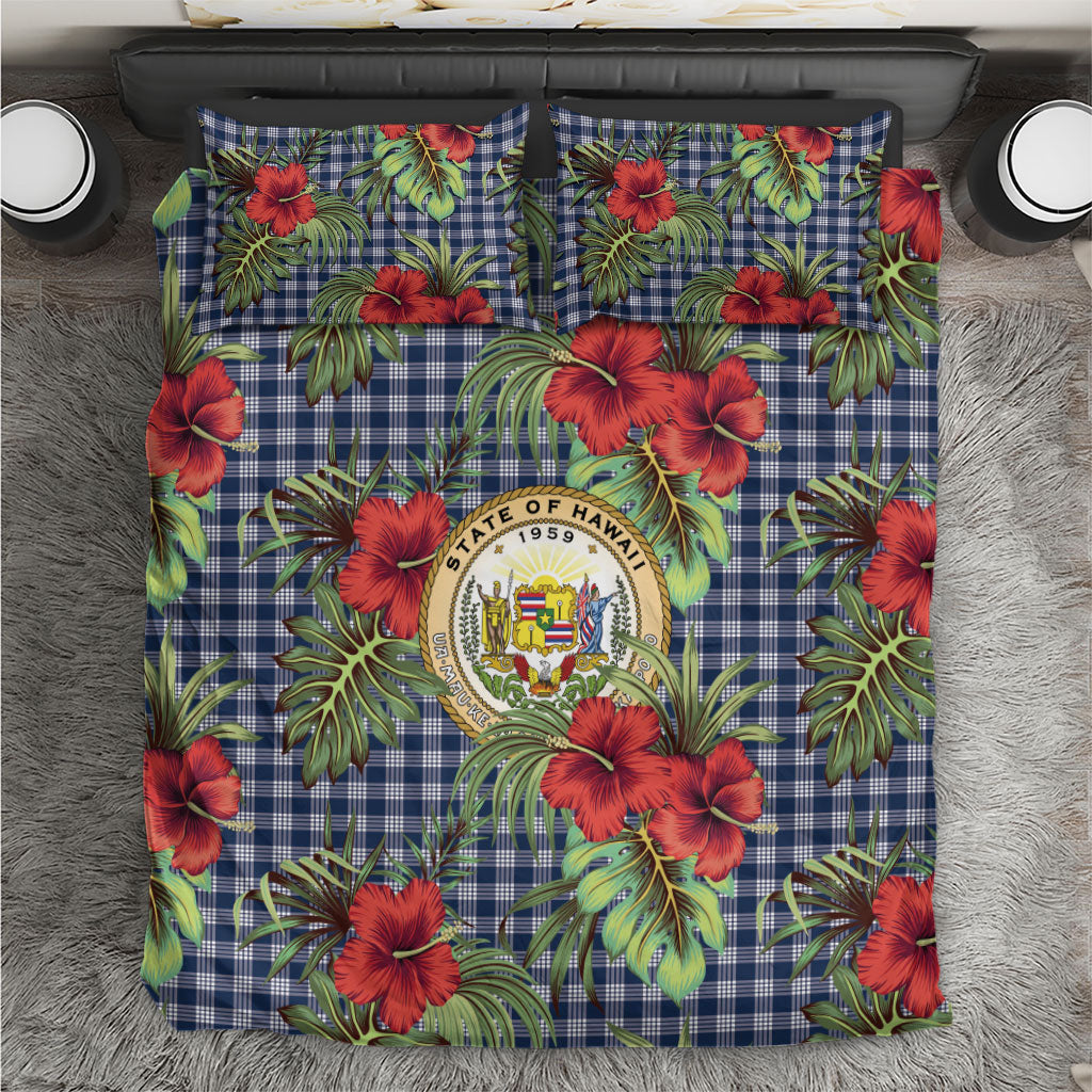 Vintage Hawaii Hibiscus Palaka Bedding Set Navy Color