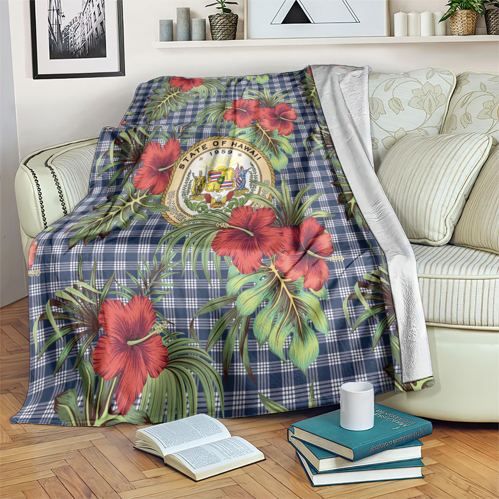 Vintage Hawaii Hibiscus Palaka Blanket Navy Color