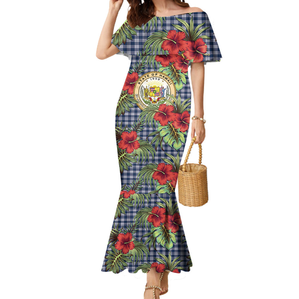 Vintage Hawaii Hibiscus Palaka Mermaid Dress Navy Color LT19 Women Navy - Polynesian Pride