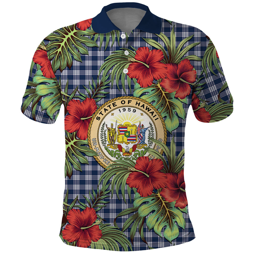 Vintage Hawaii Hibiscus Palaka Polo Shirt Navy Color
