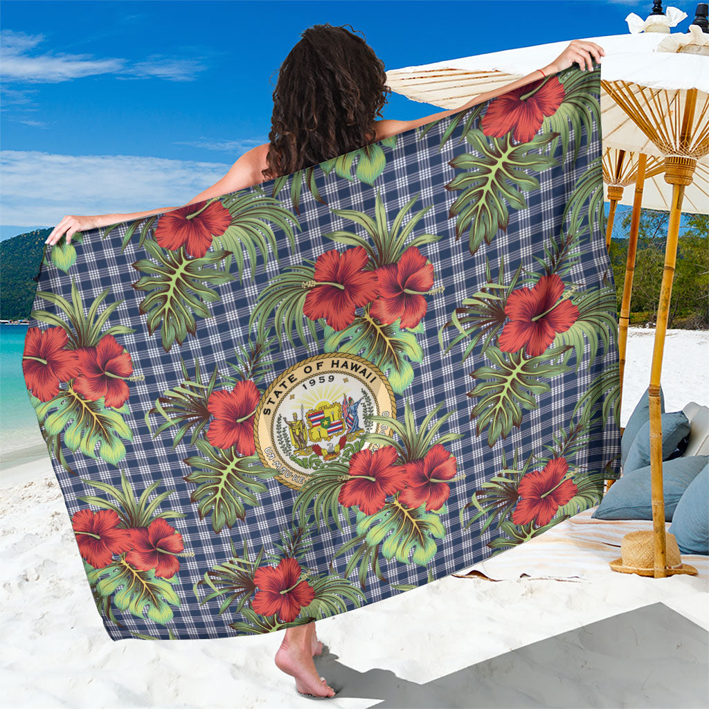 Vintage Hawaii Hibiscus Palaka Sarong Navy Color LT19 One Size 44 x 66 inches Navy - Polynesian Pride