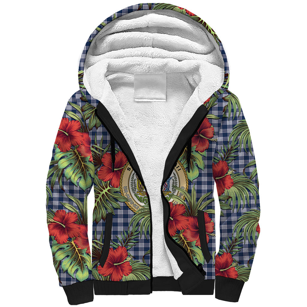 Vintage Hawaii Hibiscus Palaka Sherpa Hoodie Navy Color