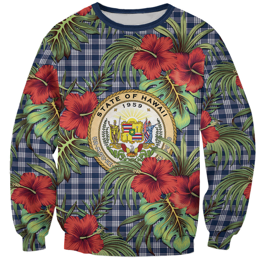 Vintage Hawaii Hibiscus Palaka Sweatshirt Navy Color LT19 Unisex Navy - Polynesian Pride