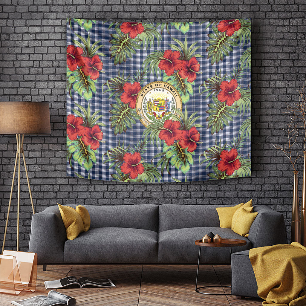 Vintage Hawaii Hibiscus Palaka Tapestry Navy Color