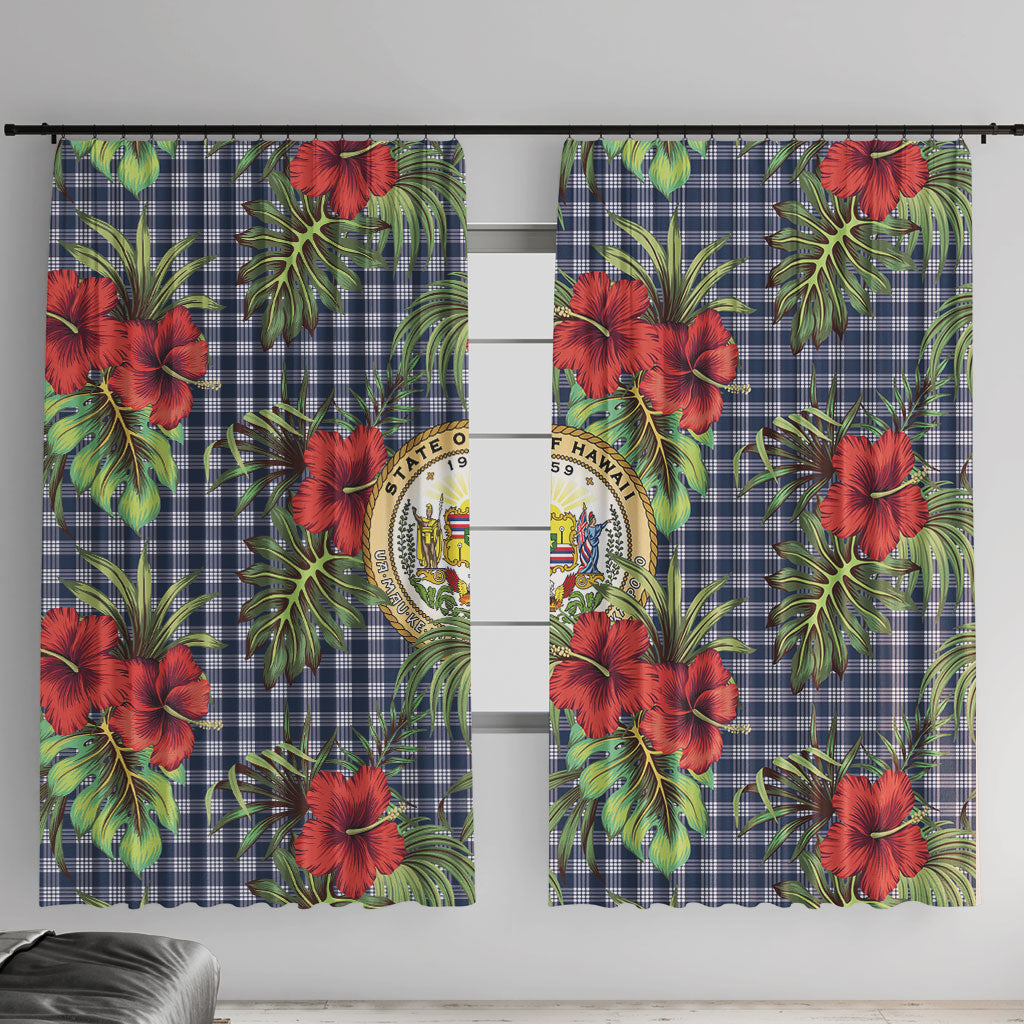 Vintage Hawaii Hibiscus Palaka Window Curtain Navy Color