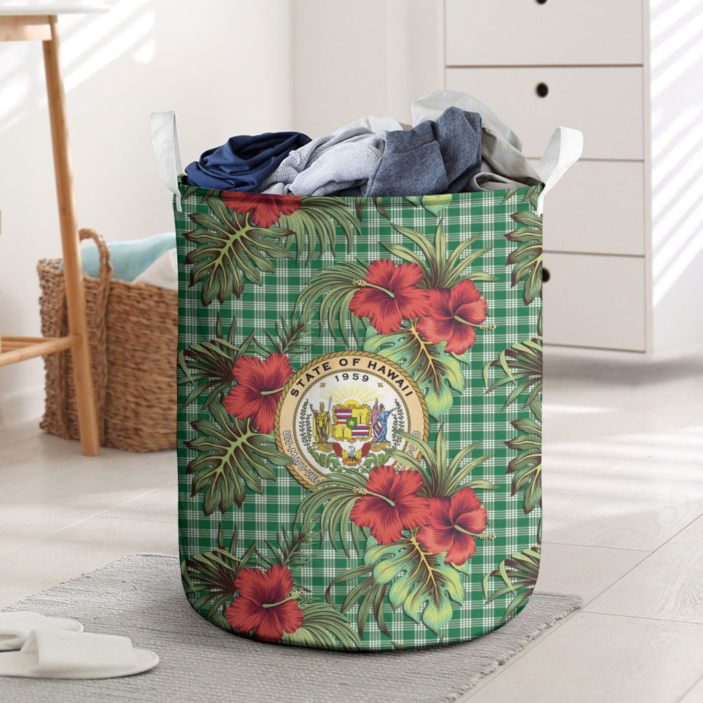 Vintage Hawaii Hibiscus Palaka Laundry Basket Green Color LT19 Green - Polynesian Pride