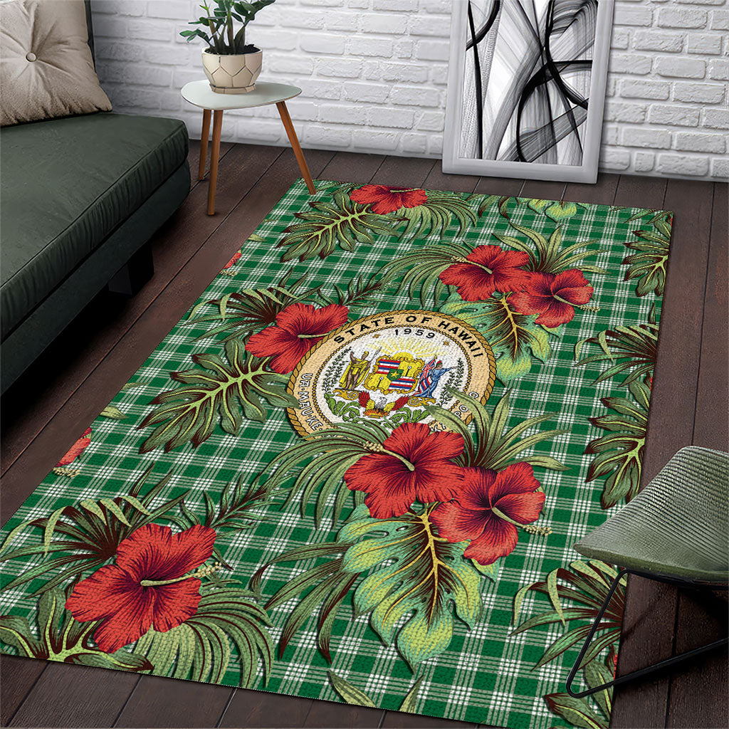 Vintage Hawaii Hibiscus Palaka Area Rug Green Color LT19 Green - Polynesian Pride