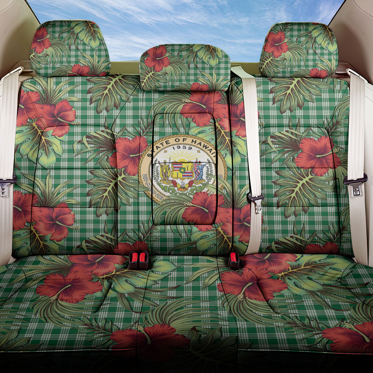 Vintage Hawaii Hibiscus Palaka Back Car Seat Cover Green Color