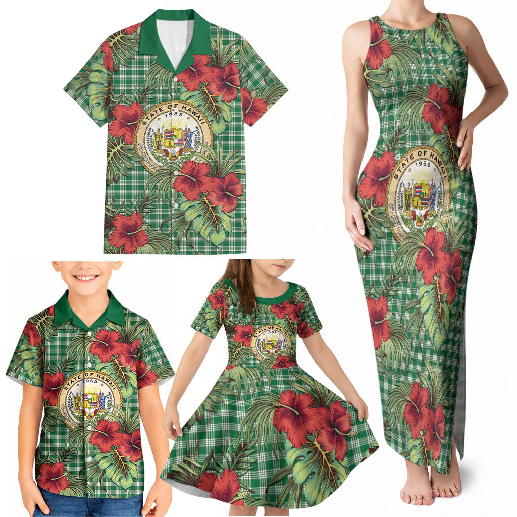 Vintage Hawaii Hibiscus Palaka Family Matching Tank Maxi Dress and Hawaiian Shirt Green Color LT19 - Polynesian Pride