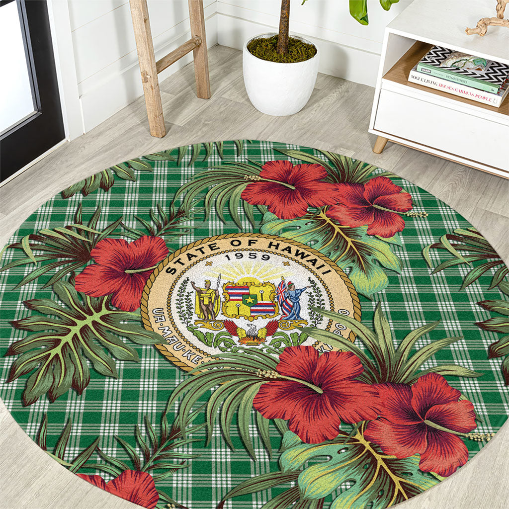 Vintage Hawaii Hibiscus Palaka Round Carpet Green Color