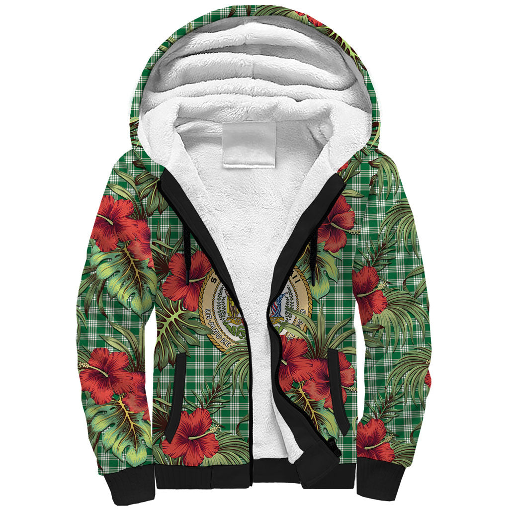 Vintage Hawaii Hibiscus Palaka Sherpa Hoodie Green Color