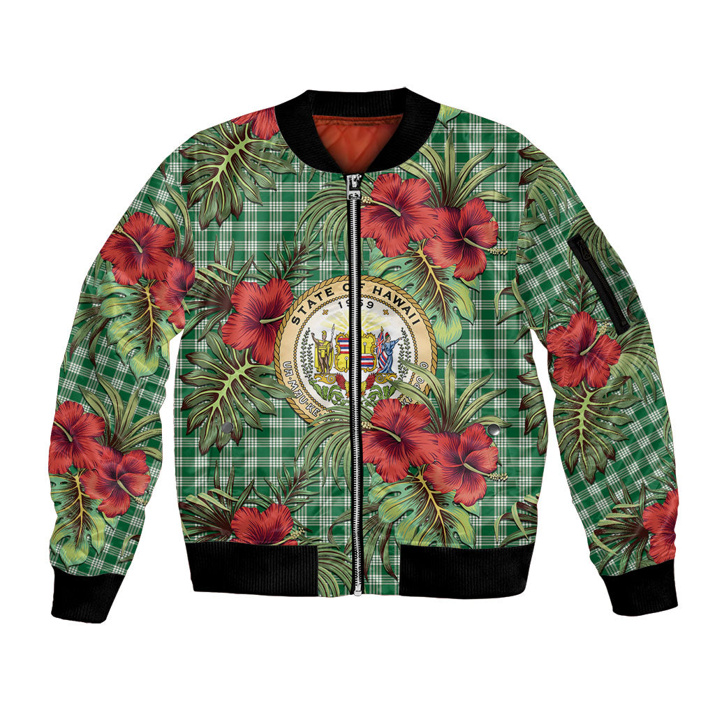 Vintage Hawaii Hibiscus Palaka Sleeve Zip Bomber Jacket Green Color