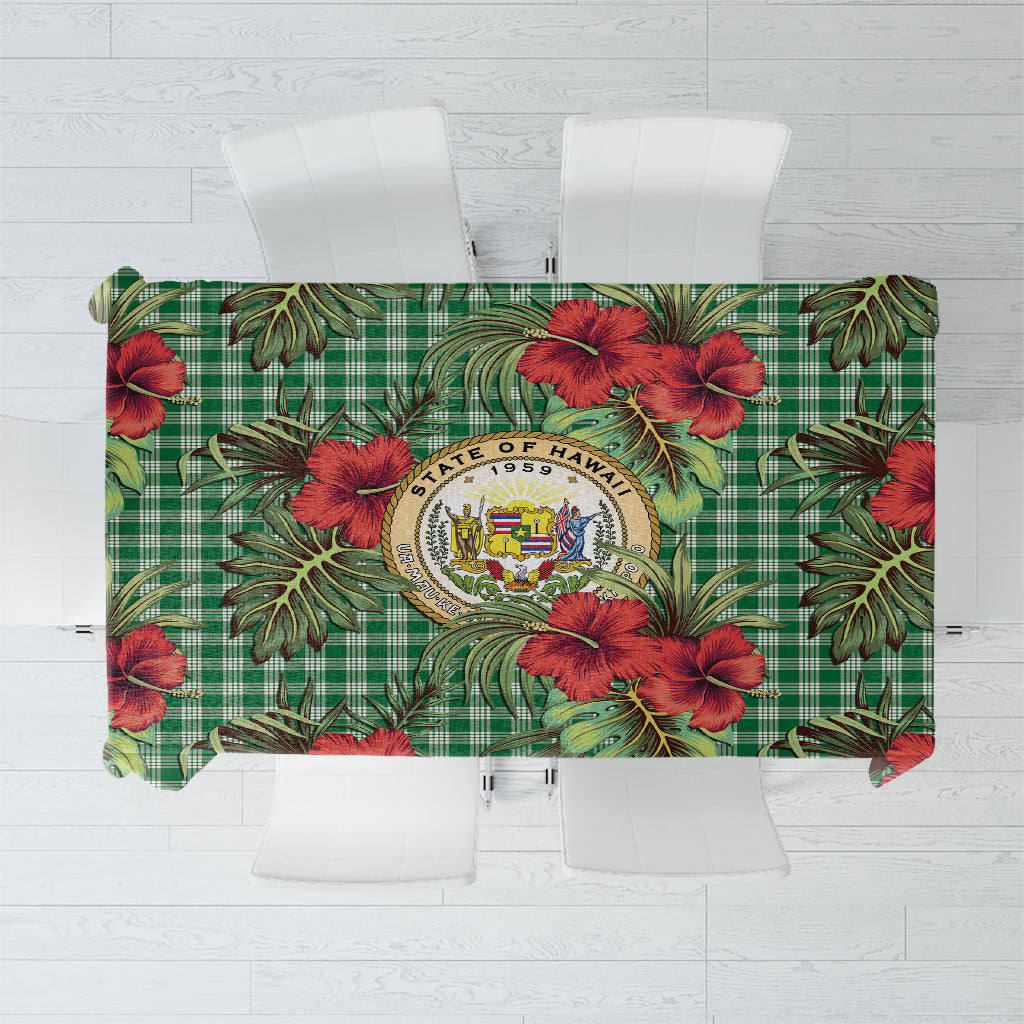 Vintage Hawaii Hibiscus Palaka Tablecloth Green Color