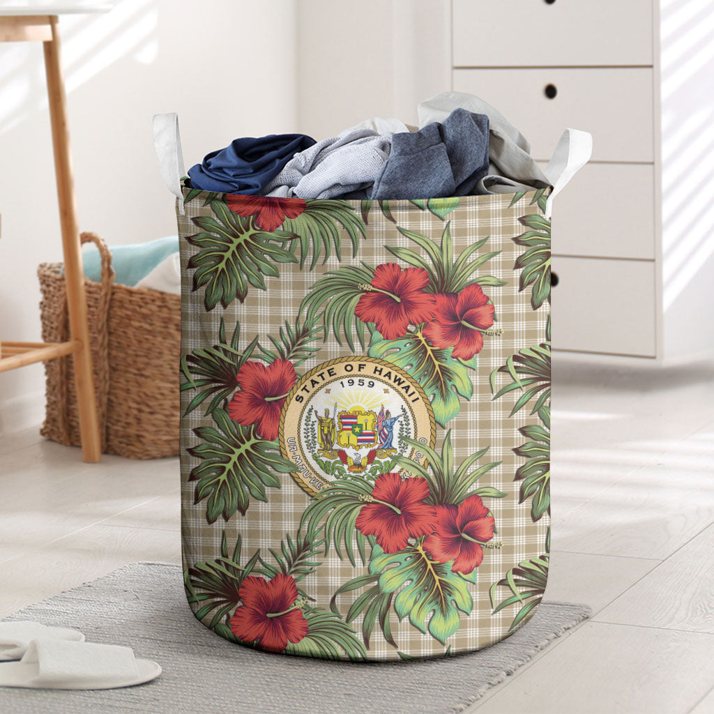 Vintage Hawaii Hibiscus Palaka Laundry Basket Khaki Color LT19 Khaki - Polynesian Pride