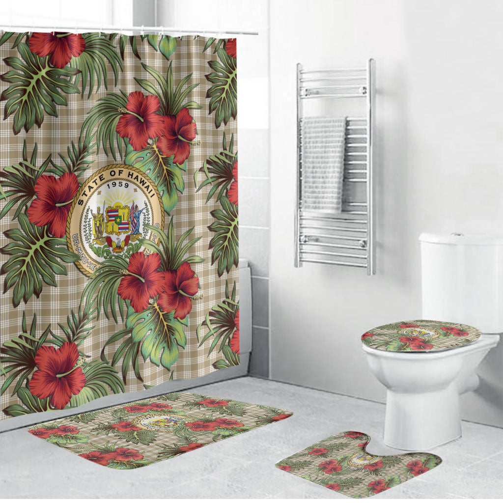 Vintage Hawaii Hibiscus Palaka Bathroom Set Khaki Color