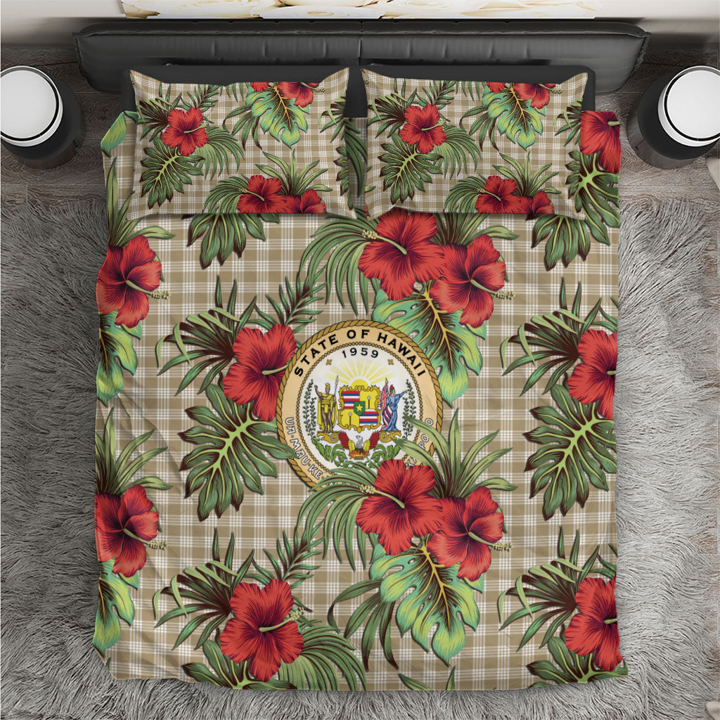 Vintage Hawaii Hibiscus Palaka Bedding Set Khaki Color