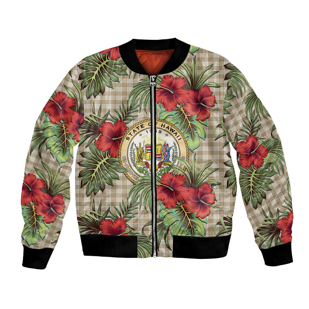 Vintage Hawaii Hibiscus Palaka Bomber Jacket Khaki Color