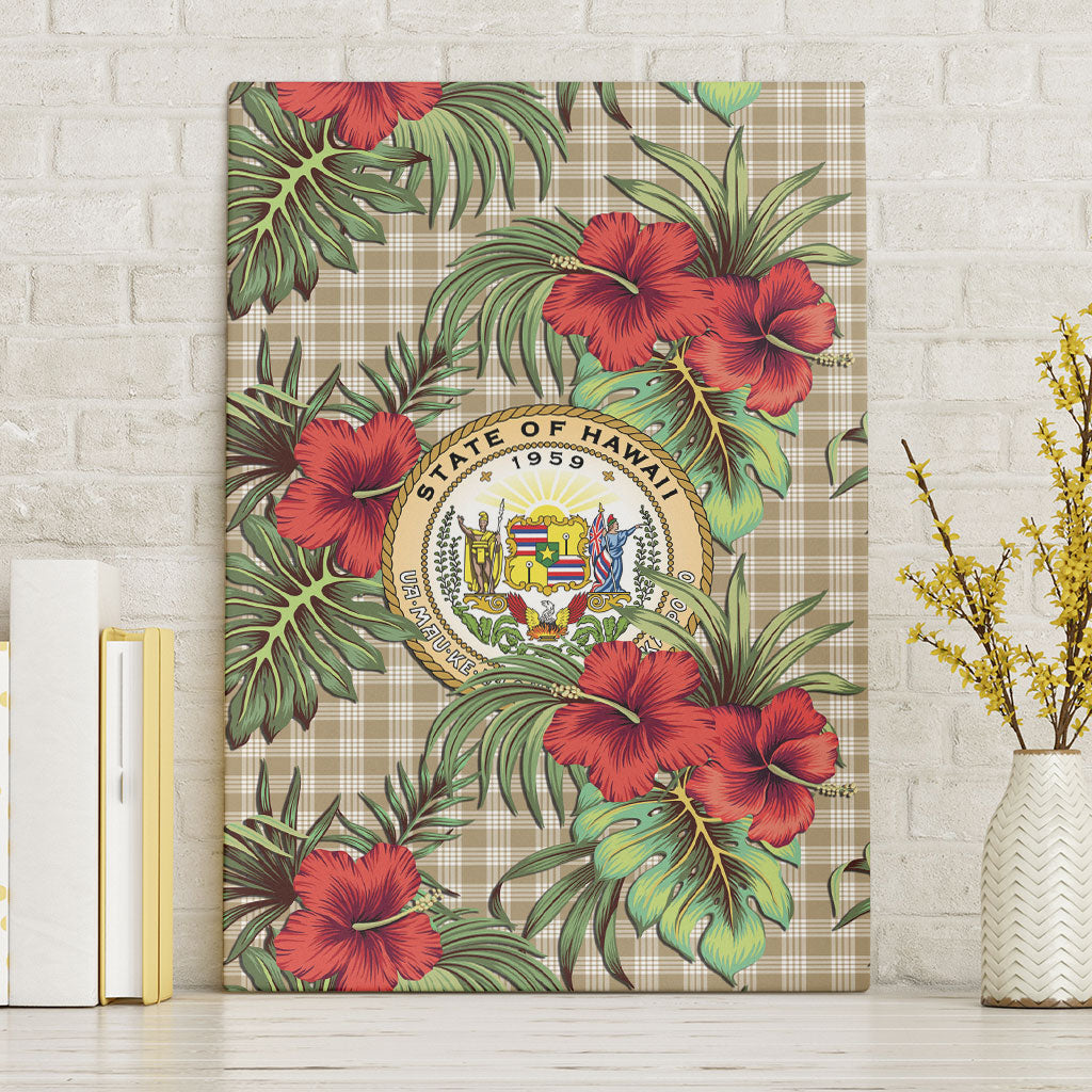 Vintage Hawaii Hibiscus Palaka Canvas Wall Art Khaki Color